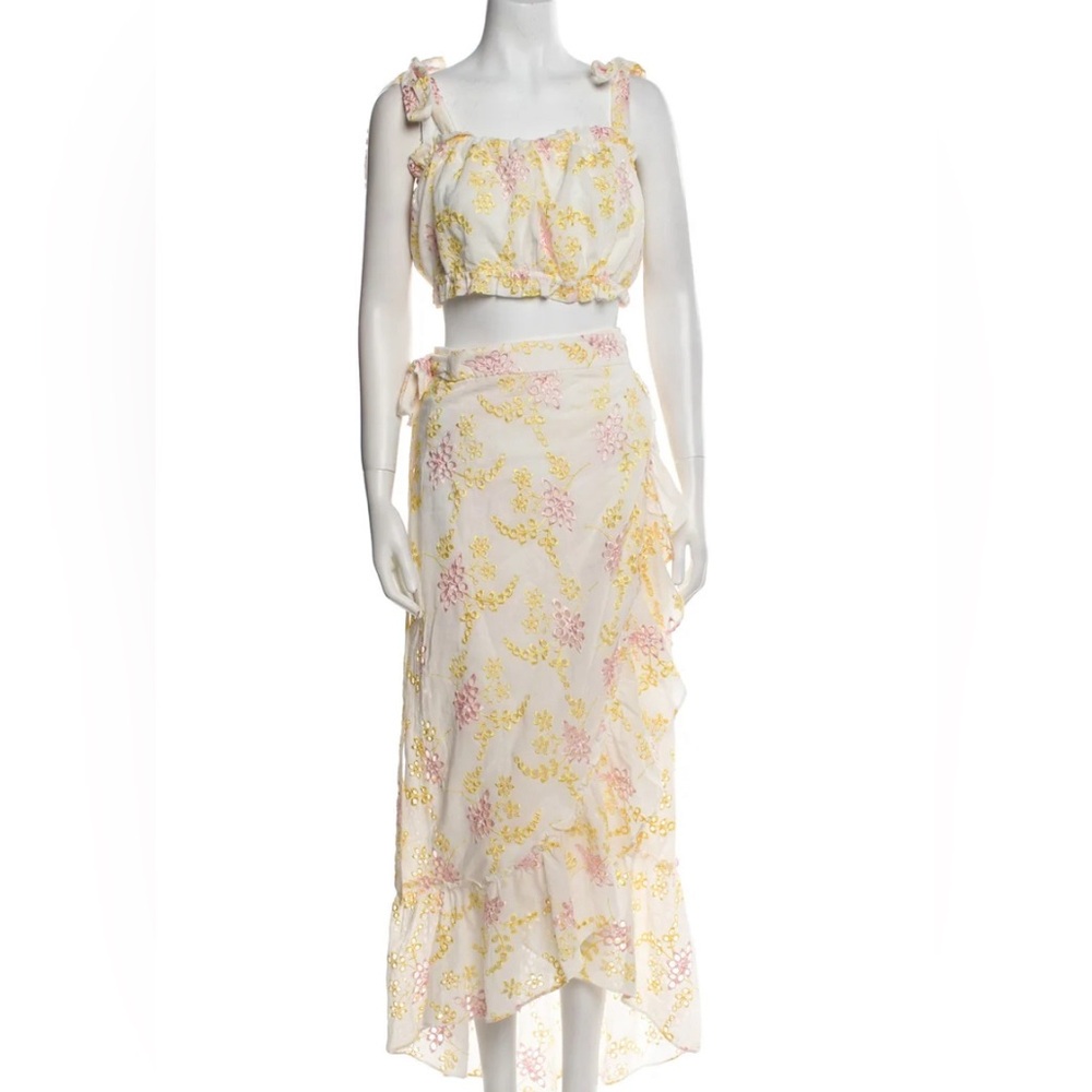 MAJORELLE Floral SET Maxi Skirt and Top in White and Yellow